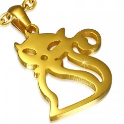 Set auriu din inox cercei si pandantiv cu pisicute [1]